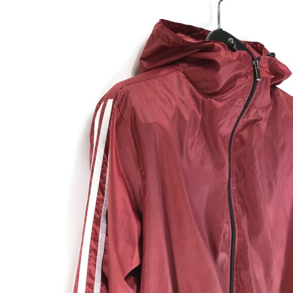 Adidas Essentials 3-Stripes Windbreaker Jacket Women's XXL Red Hooded Activewear - Picture 4 of 10